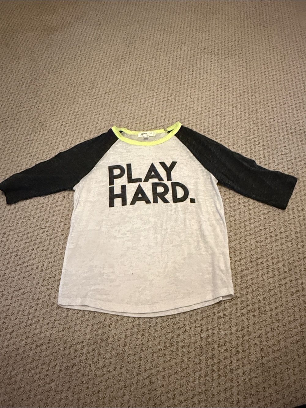 PLAY HARD Raglan Tee - Black & White with Neon Trim